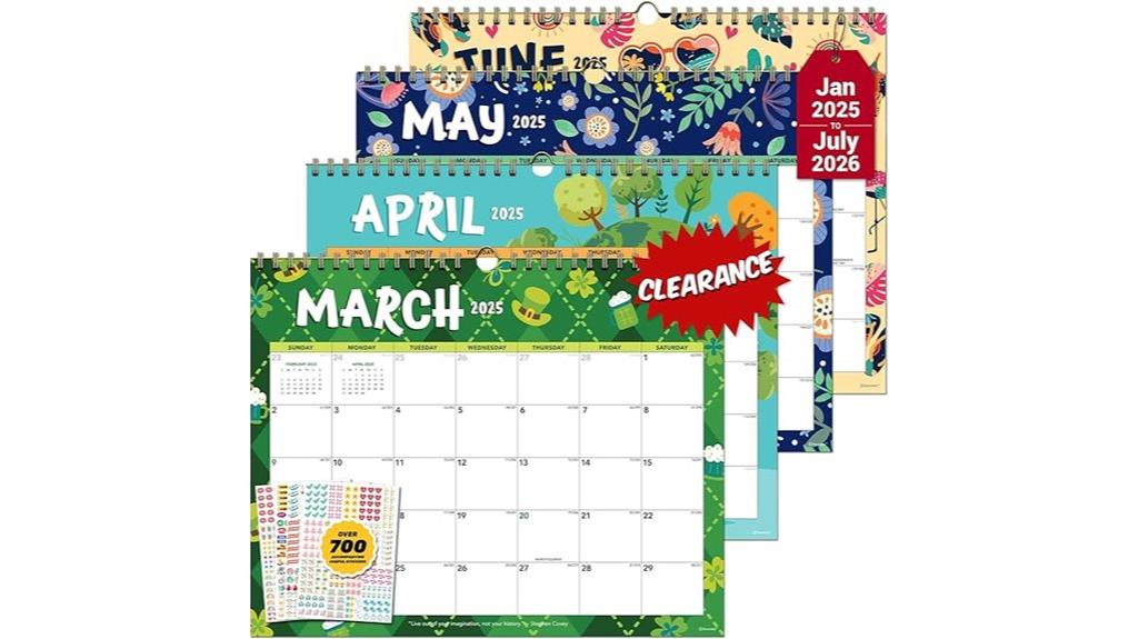 colorful 18 month wall calendar
