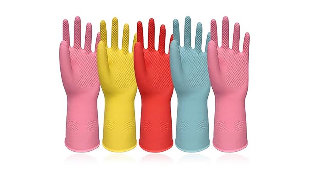 colorful rubber dishwashing gloves