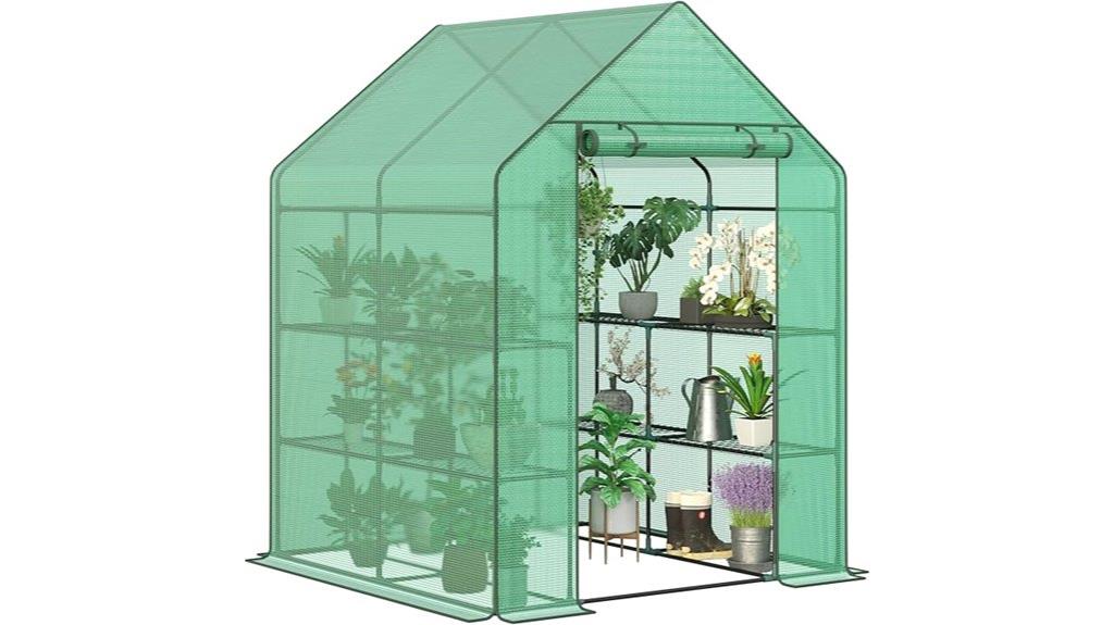 compact greenhouse with shelves