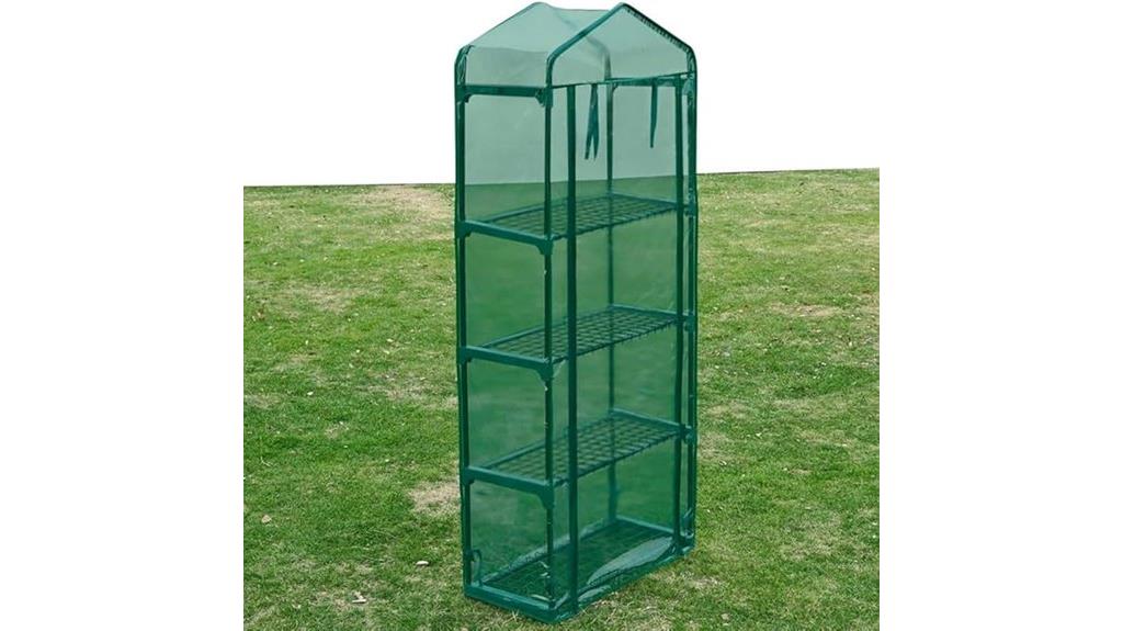 transparent green greenhouse shelves