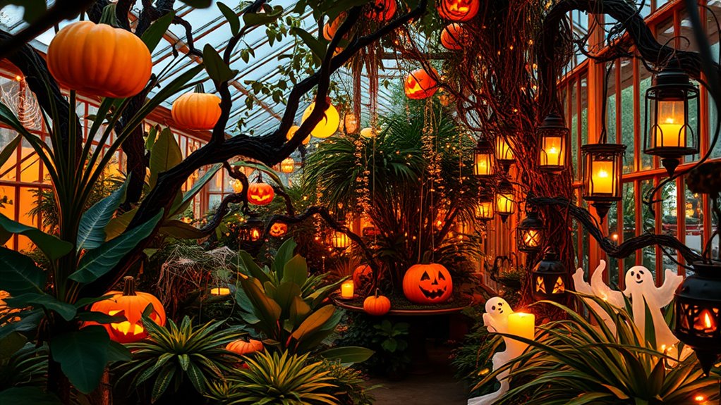 greenhouse halloween with pumpkins