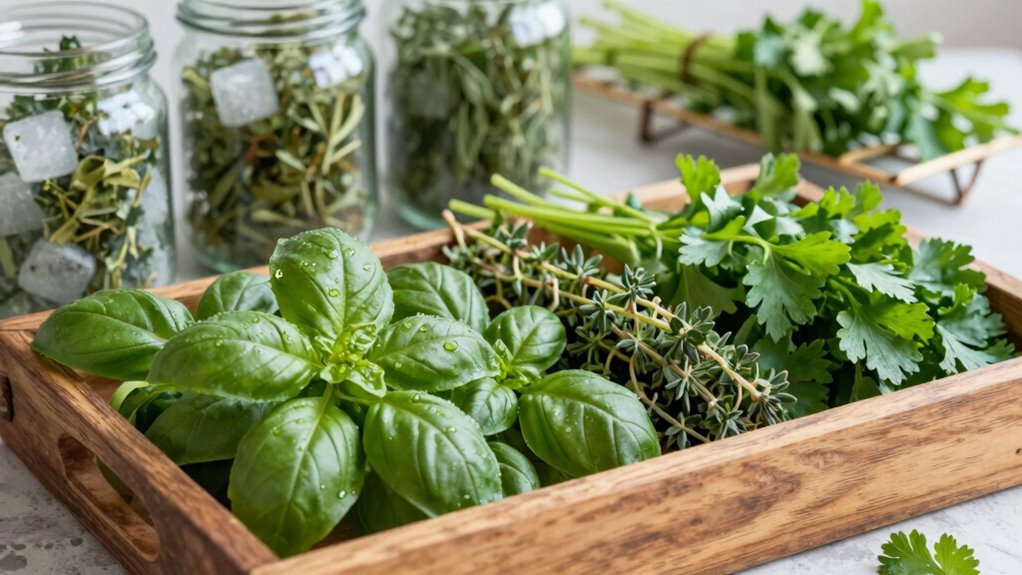 freeze herbs in ice cubes
