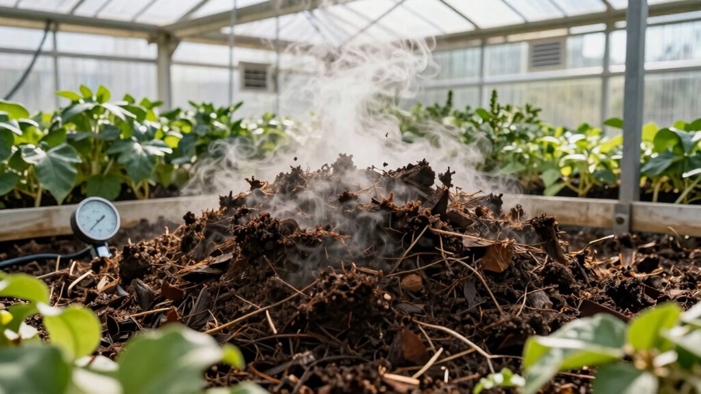 monitor compost moisture and temperature