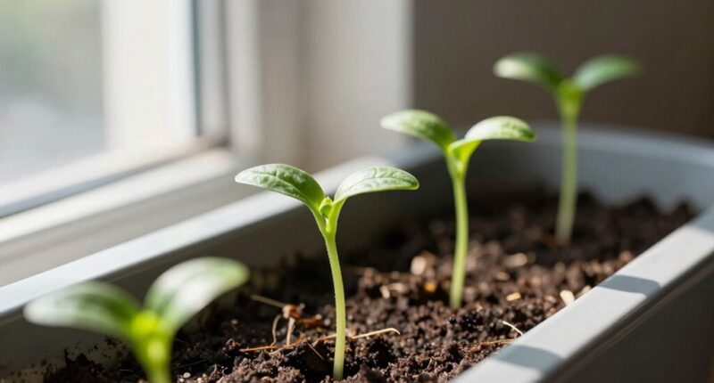 seedlings leaning toward light