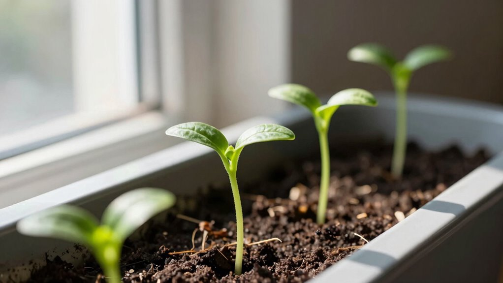 seedlings leaning toward light